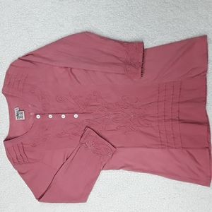 Parsley & Sage Tunic Small Mauve Pullover 3/4 Sleeve  Pleats Trim Lagenlook BOHO